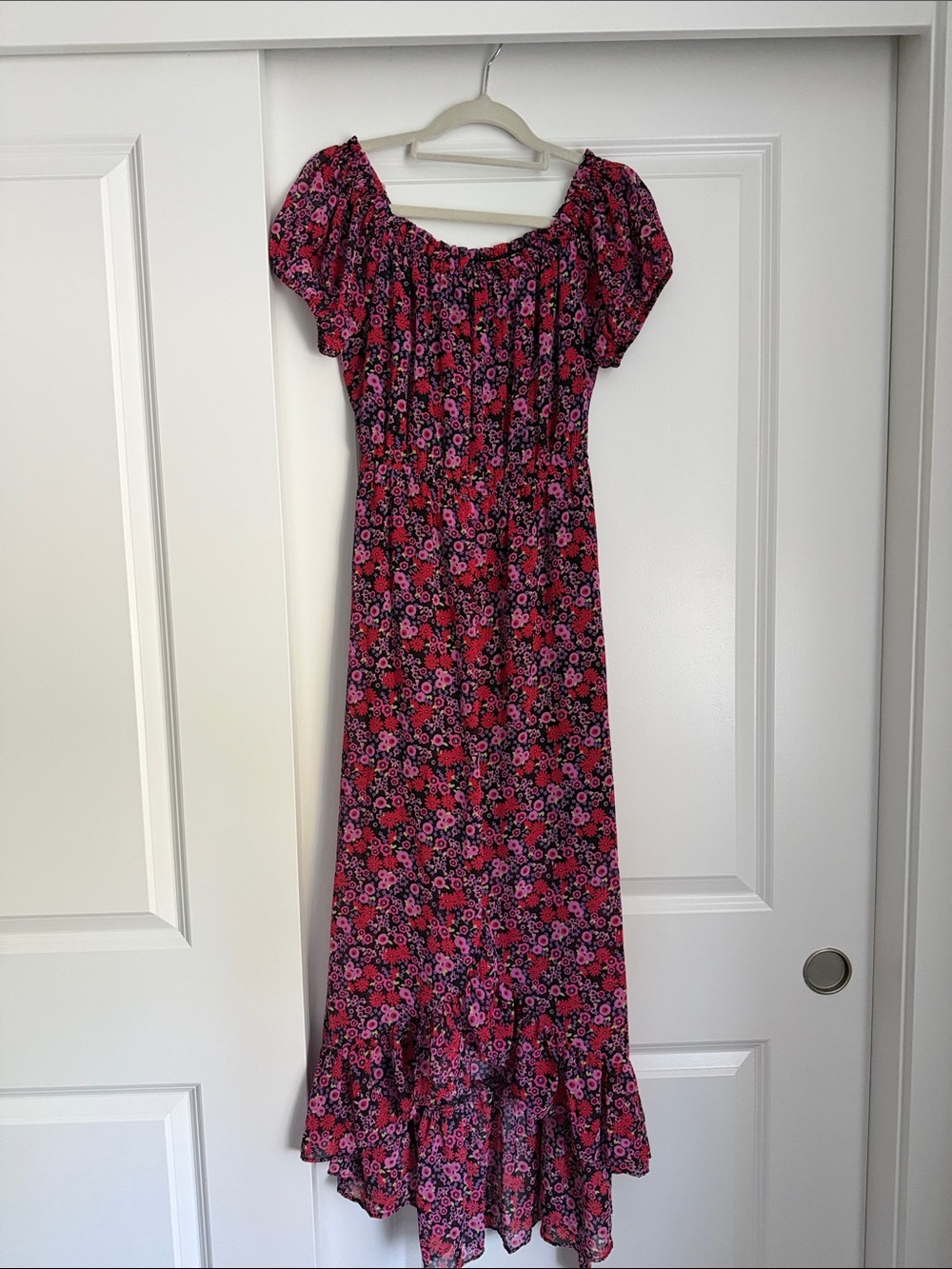 Bar III Pink and Black Floral Asymmetrical Maxi Dress